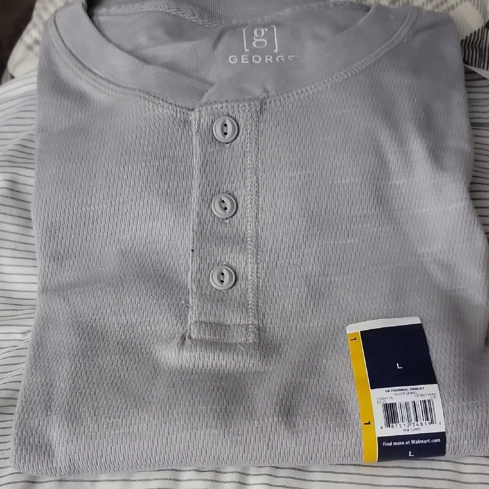 George Men's Light Gray Long Sleeve Henley
